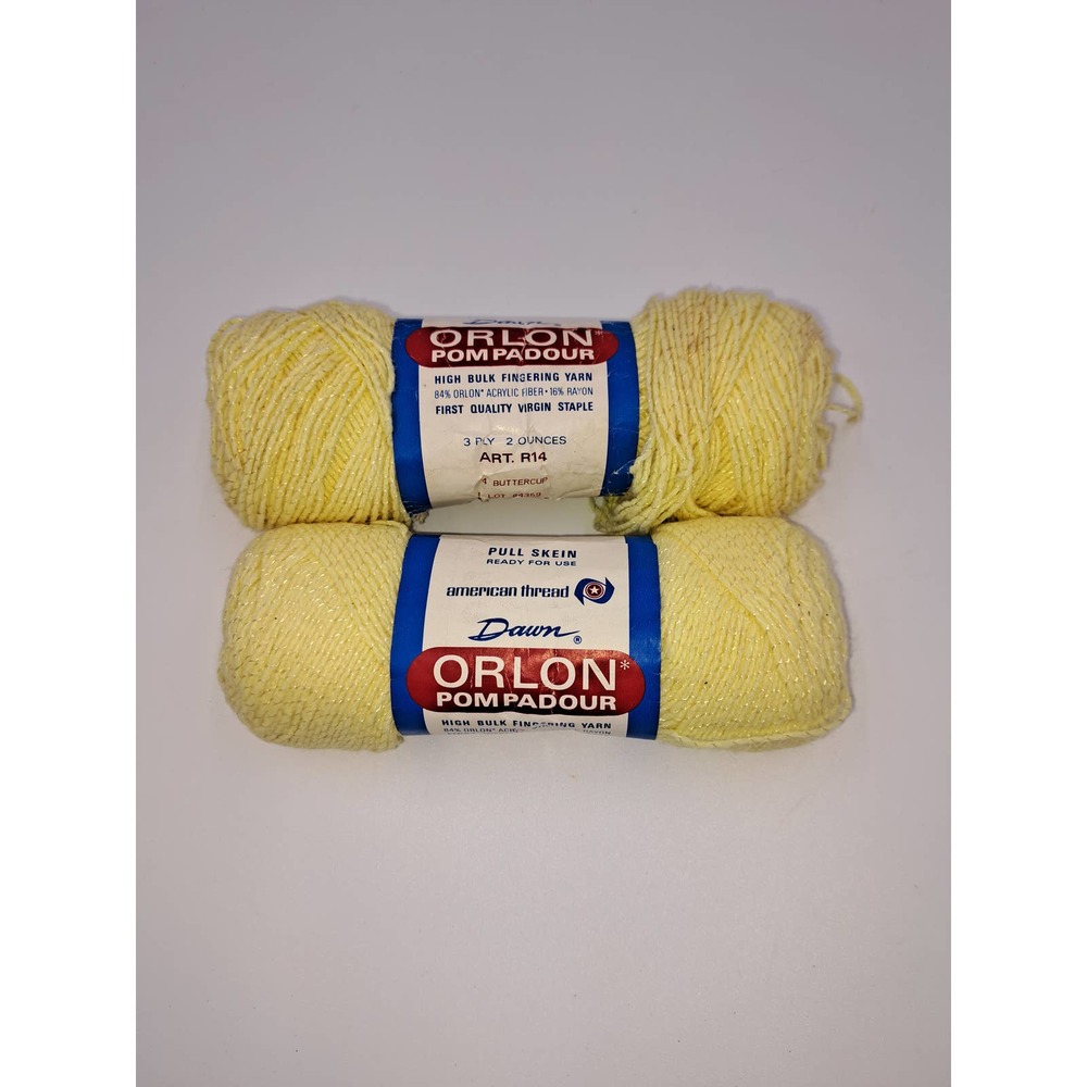 Vtg Dawn Orlon Pompadour Acrylic Rayon Blend Baby Yarn 2 Skeins Buttercup